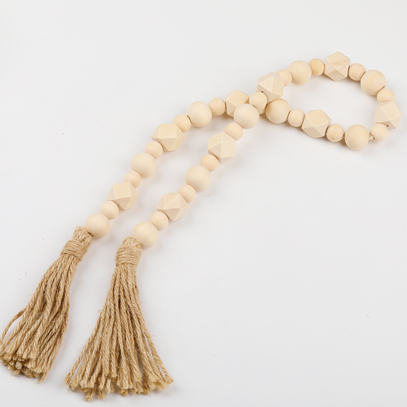 原木珠，珠串，麻绳流苏珠串，串珠，DIY珠串，家居装饰木珠产品图