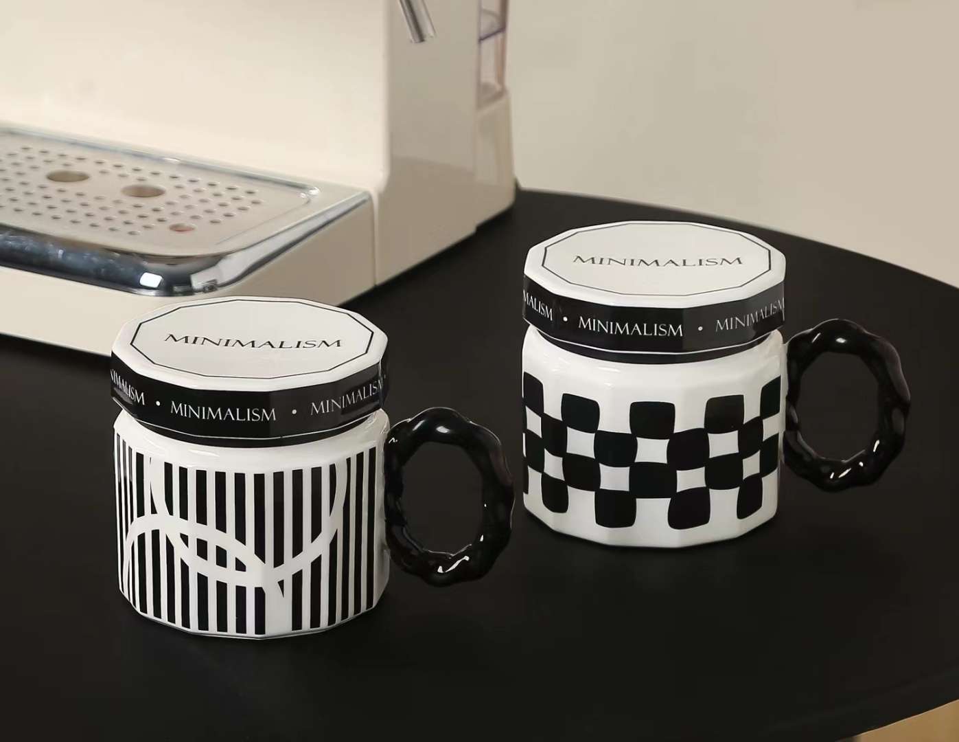 陶瓷杯，黑白格，条纹，圆点陶瓷杯工艺品，礼品