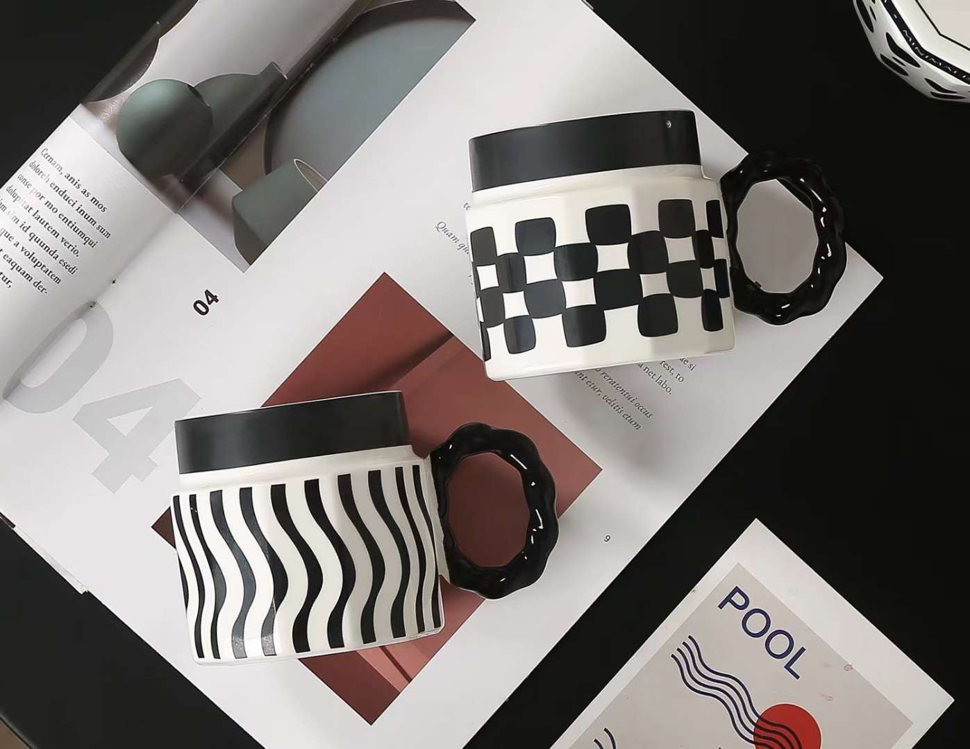 陶瓷杯，黑白格，条纹，圆点陶瓷杯工艺品，礼品详情图7
