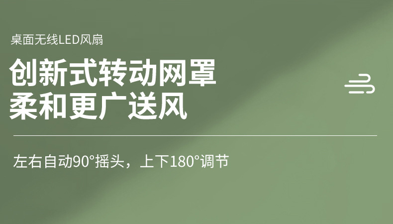 夏季多功能桌面电风扇 LED照明可悬挂摇头风扇 三档迷你无线风扇详情图5