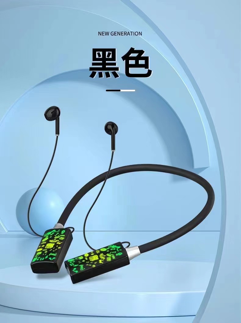 ZON-57跨境新款颈挂卡通涂鸦无线蓝牙耳机详情3