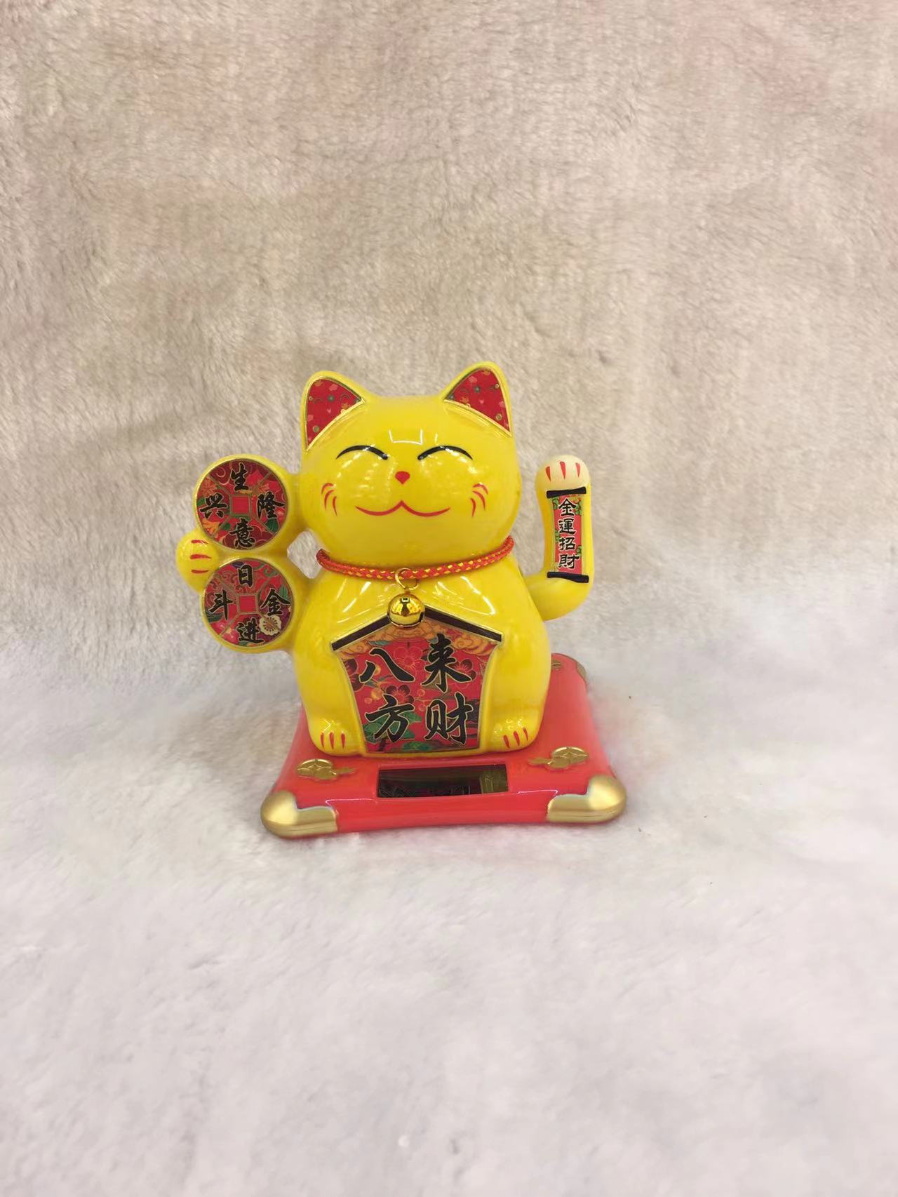 八方来财生意兴隆日进斗金太阳能光感摇手摆件招财猫