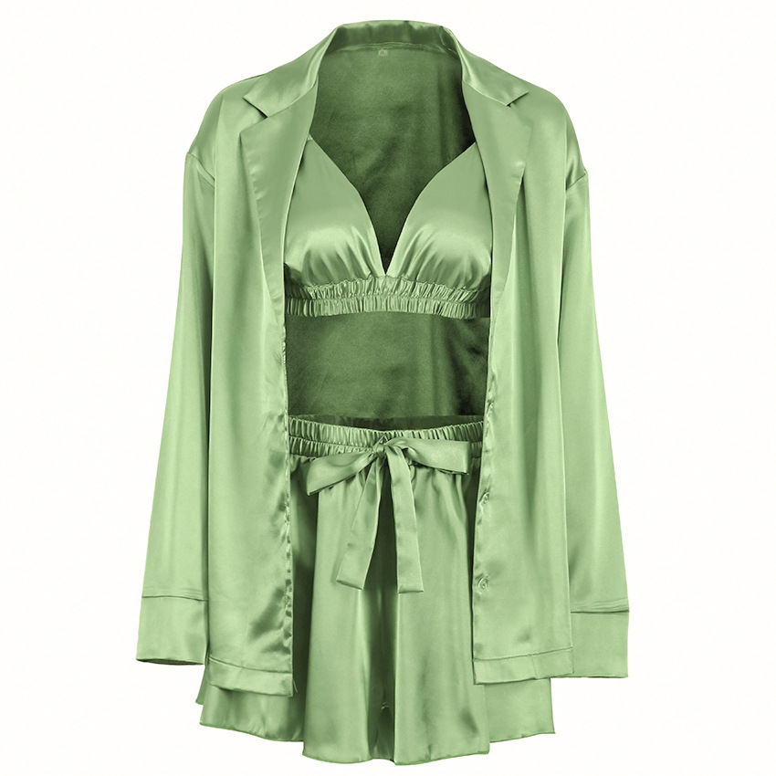 2024 Summer Europe And The United States Fashion Pajamas Loose Silk Bra Shorts Short Robe Casual Imitation Silk Texture Women's Home Wear Item Picture