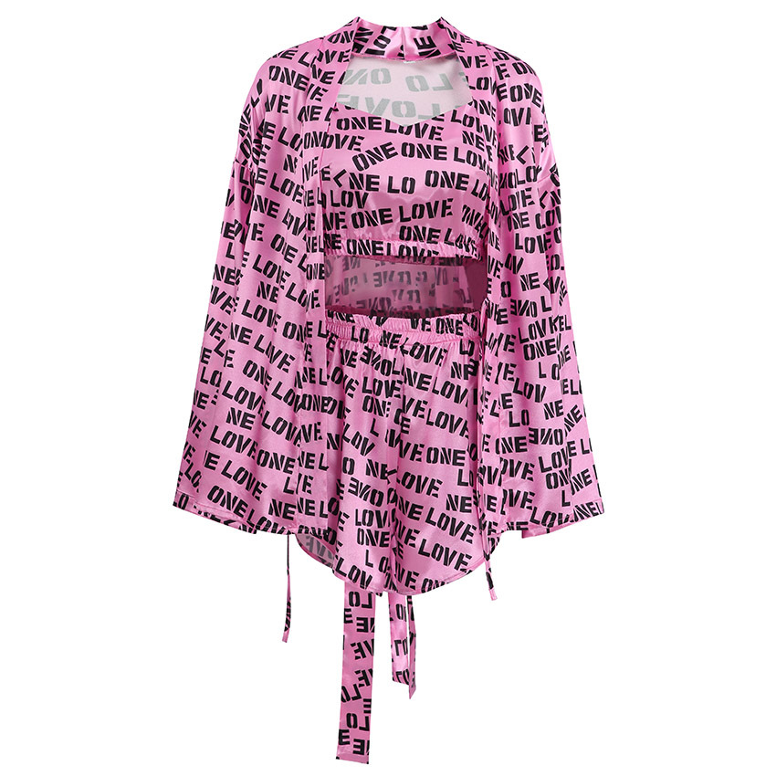 Spring And Autumn New Light Luxury Brand Vs Victoria Ice Silk Print Flower Love Pajamas Shorts Three-Piece Women's Home Wear Set Application Scenario