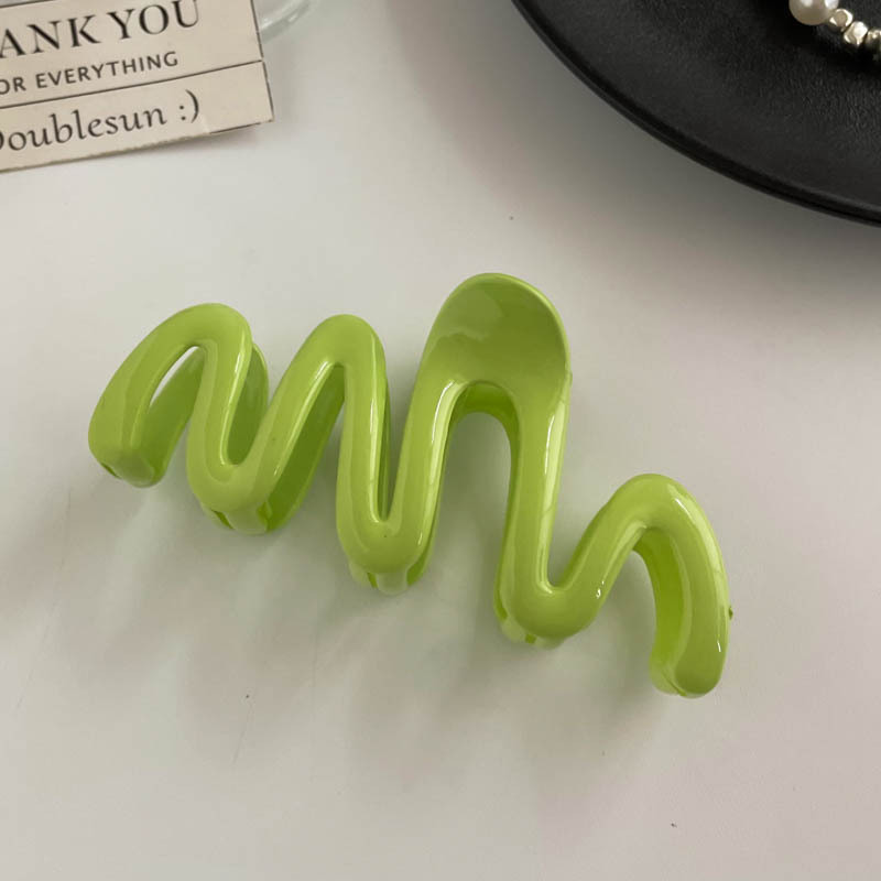 13Cm Wavy Grass Green Oversized Cream Dopamine Wavy Grab Clip Summer Hair Clip Women's Back Hair Shark Clip Simple Headwear details Picture