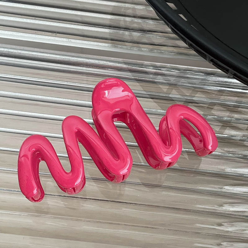 13Cm Wave Hot Pink Oversized Cream Dopamine Wave Grab Clip Summer Hair Clip Women's Back Of The Head Bun Shark Clip Simple Headwear