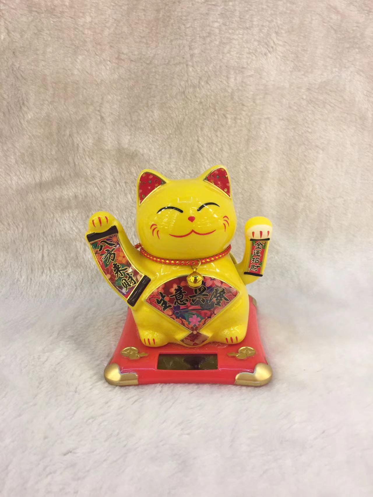 生意兴隆八方来财光感摇手猫车载家内摆件招财猫