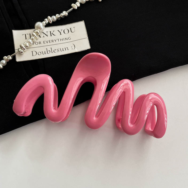 13Cm Wave Frosted Pink Oversized Cream Dopamine Wave Grab Clip Summer Hair Clip Women's Back Of The Head Bun Shark Clip Simple Headwear