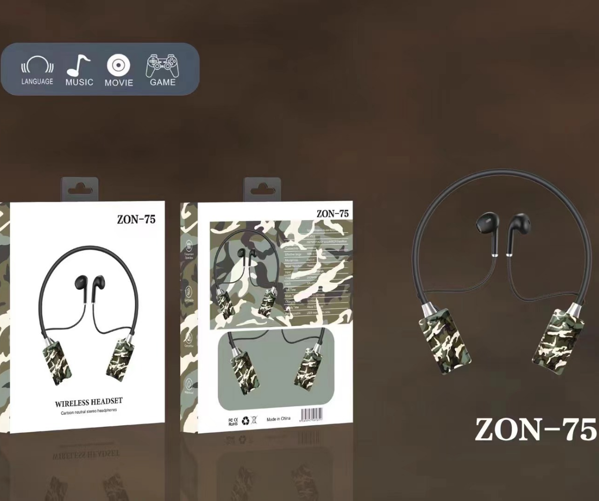 ZON-74跨境新款颈挂迷彩涂鸦无线蓝牙耳机