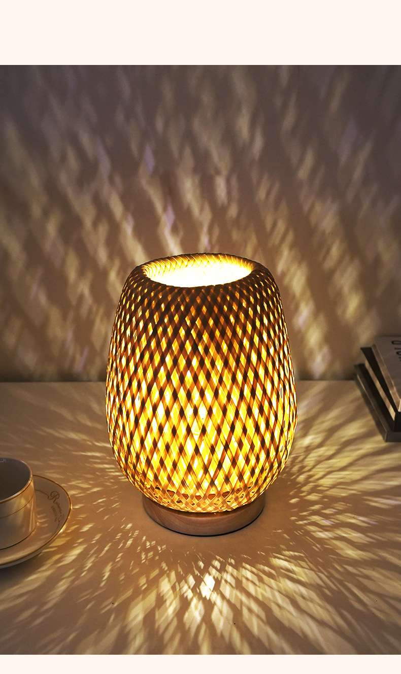 Creative Bamboo Desk Lamp Bedside Lamp Bedroom Ins Wind Warm Nordic Bamboo Woven Lamp Night Light Homestayretro Small Lamp Japanese Table Lamp Bedside Lamp Craft Table Lamp American Country Item Picture