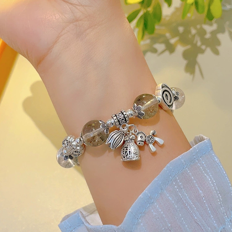 Retro National Wind Natural Hair Crystal Jixiang Bracelet Coconut Shell Beaded New Chinese String Tibetan Boudoir Hand Jewelry details Picture