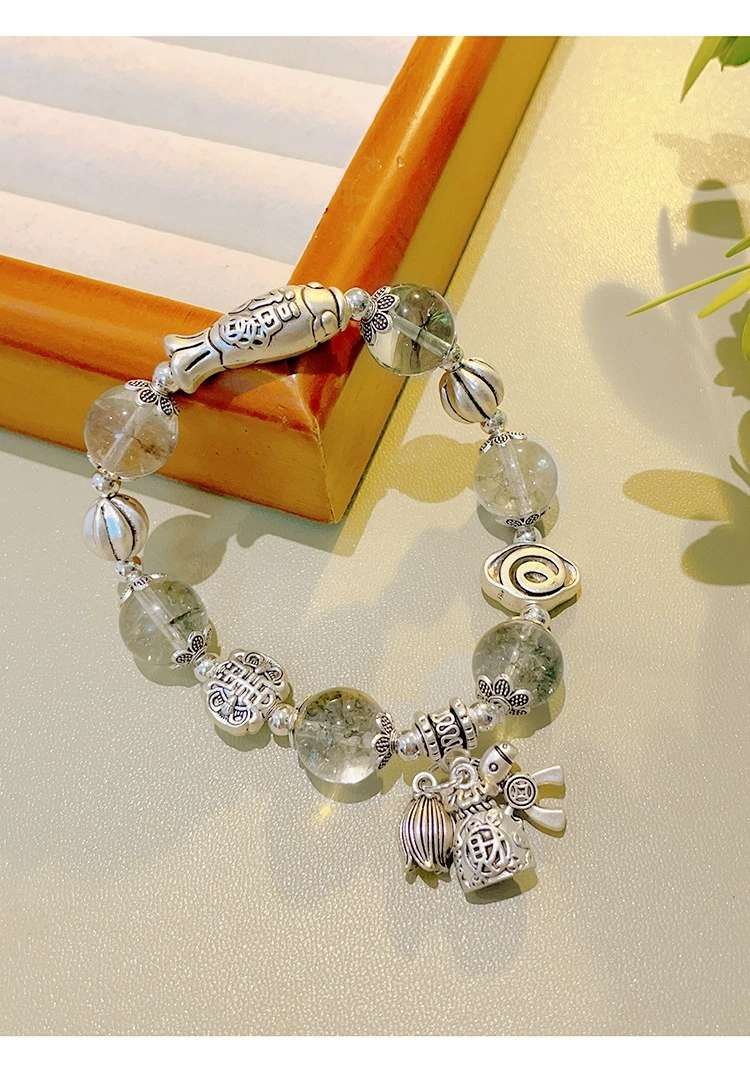 Retro National Wind Natural Hair Crystal Jixiang Bracelet Coconut Shell Beaded New Chinese String Tibetan Boudoir Hand Jewelry undefined