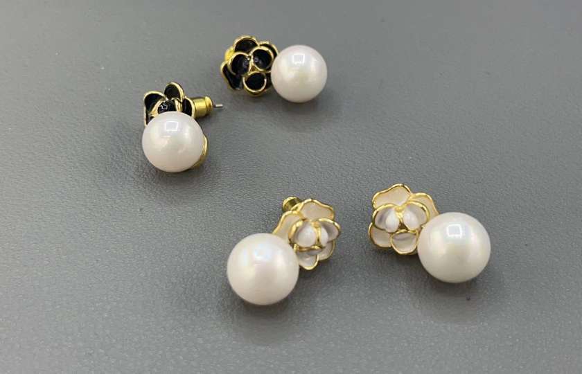 925银针复古小巧山茶花朵珍珠耳钉女欧美ins简约高级气质耳环简约大方气质潮流饰品耳钉