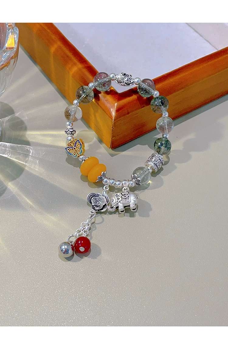 Ethnic Style Transparent Color Crystal Treasure Bracelet Women's Retro Jewelry Hidden Silver Pendant Bracelet Network Red Beaded Bracelet undefined