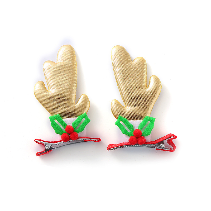 Elk antler Christmas hair accessories, cartoon fabric, elk antler children's hair clips, double clips, holiday party, children's wholesale Item Picture