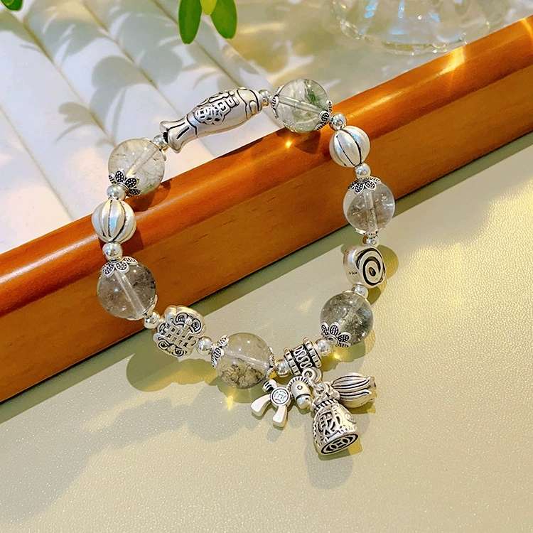 Retro National Wind Natural Hair Crystal Jixiang Bracelet Coconut Shell Beaded New Chinese String Tibetan Boudoir Hand Jewelry Item Picture
