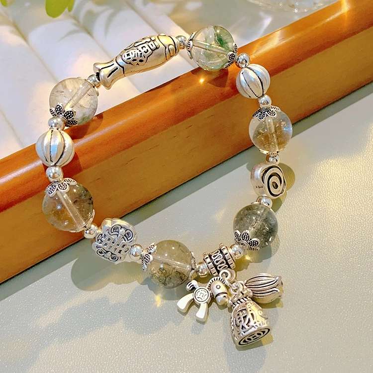 Retro National Wind Natural Hair Crystal Jixiang Bracelet Coconut Shell Beaded New Chinese String Tibetan Boudoir Hand Jewelry undefined