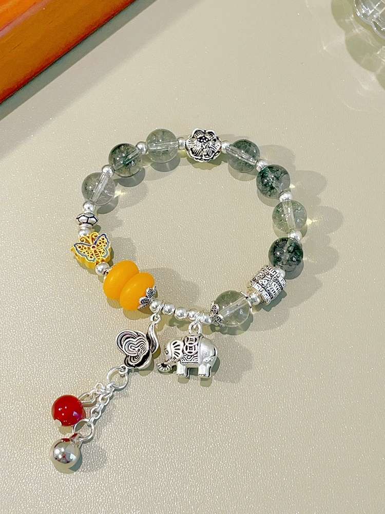 Ethnic Style Transparent Color Crystal Treasure Bracelet Women's Retro Jewelry Hidden Silver Pendant Bracelet Network Red Beaded Bracelet Specification drawing