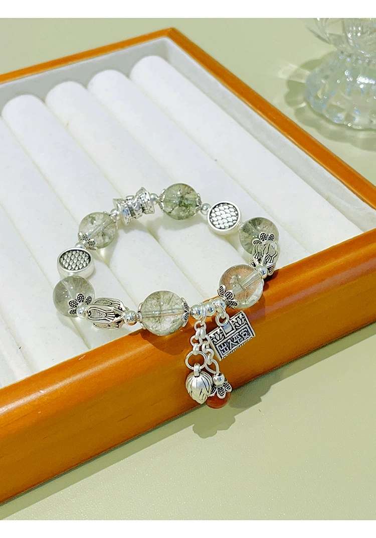 Tibetan Silver Green Ghost Bracelet Second Generation Wax Butterfly Baby Elephant Pendant Tassel Female Girlfriends Bracelet New Chinese Hand Accessories Item Picture
