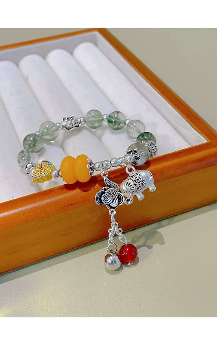 Ethnic Style Transparent Color Crystal Treasure Bracelet Women's Retro Jewelry Hidden Silver Pendant Bracelet Network Red Beaded Bracelet undefined