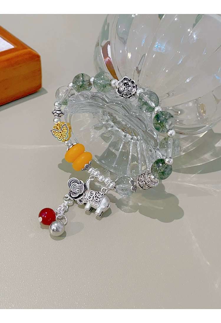 Ethnic Style Transparent Color Crystal Treasure Bracelet Women's Retro Jewelry Hidden Silver Pendant Bracelet Network Red Beaded Bracelet undefined