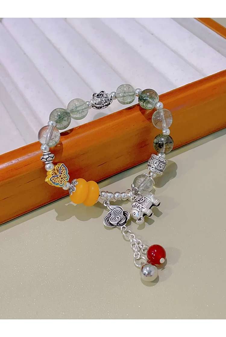 Ethnic Style Transparent Color Crystal Treasure Bracelet Women's Retro Jewelry Hidden Silver Pendant Bracelet Network Red Beaded Bracelet undefined
