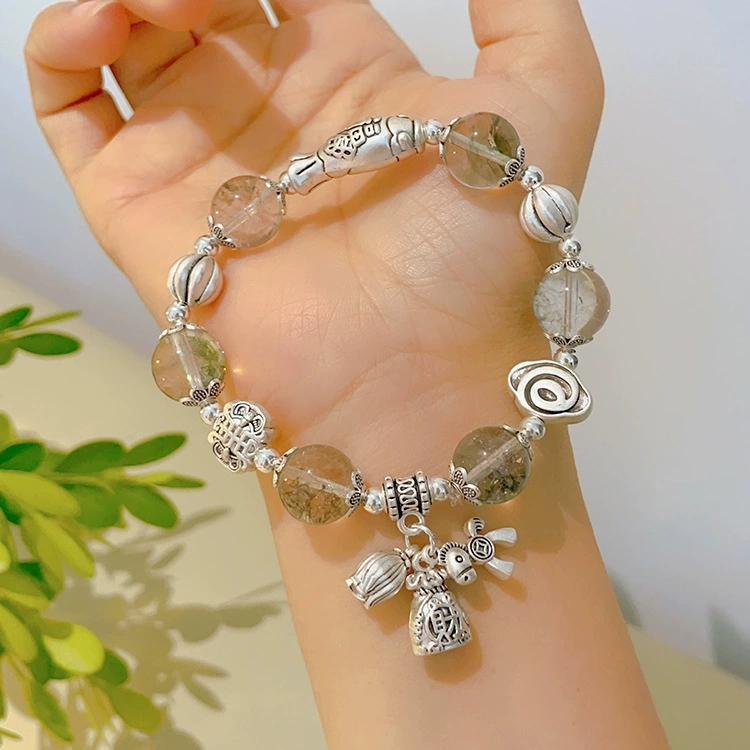 Retro National Wind Natural Hair Crystal Jixiang Bracelet Coconut Shell Beaded New Chinese String Tibetan Boudoir Hand Jewelry undefined