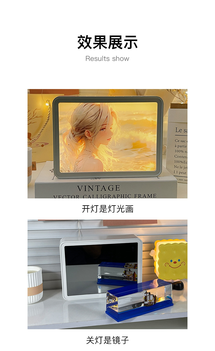 Creative Tiktok The Same Mirror Light Painting Home Bedroom Decorative Painting Nightlight Gift Business Map To Develop Nightlight undefined