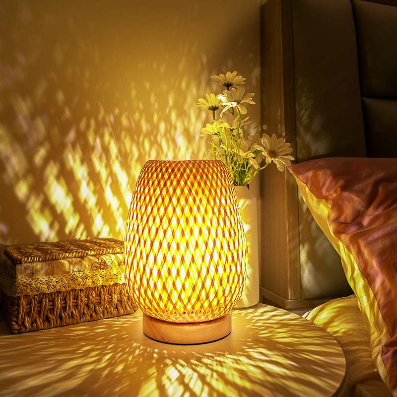 Creative Bamboo Desk Lamp Bedside Lamp Bedroom Ins Wind Warm Nordic Bamboo Woven Lamp Night Light Homestayretro Small Lamp Japanese Table Lamp Bedside Lamp Craft Table Lamp American Country details Picture