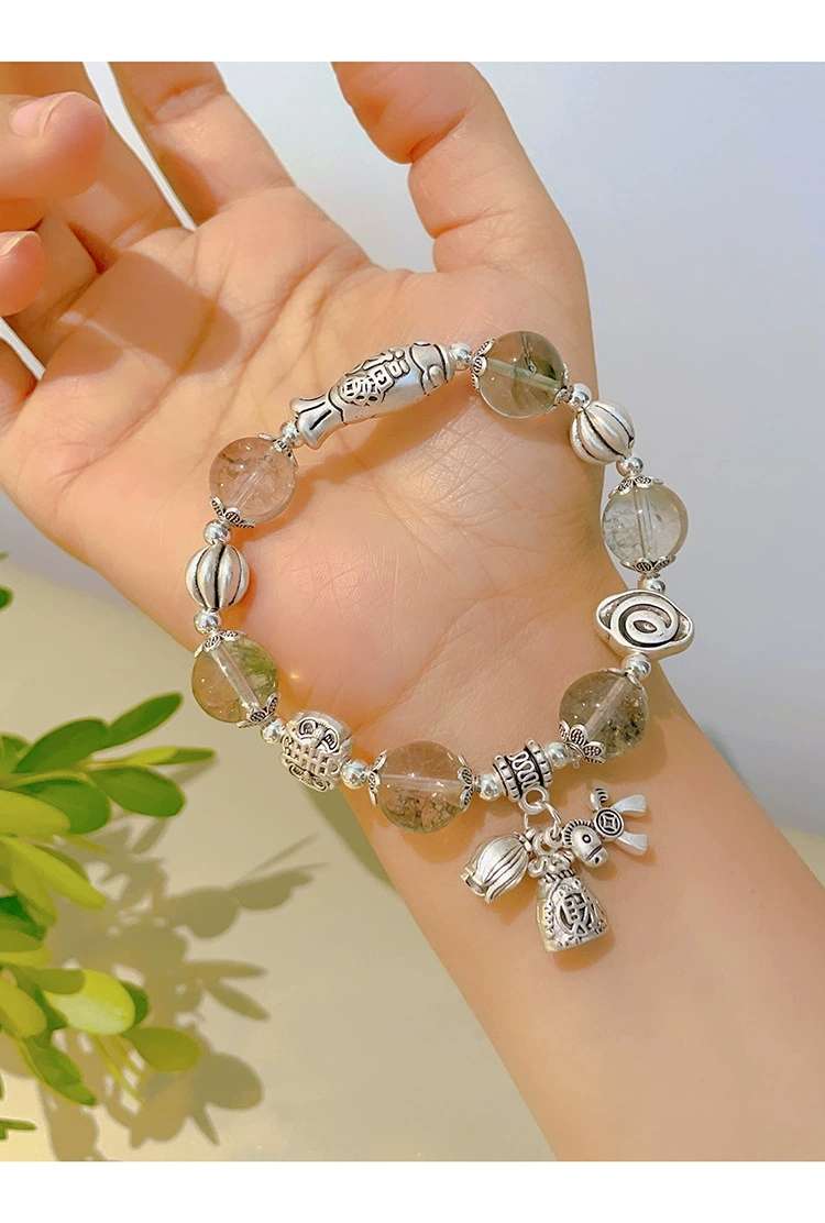 Retro National Wind Natural Hair Crystal Jixiang Bracelet Coconut Shell Beaded New Chinese String Tibetan Boudoir Hand Jewelry Item Picture