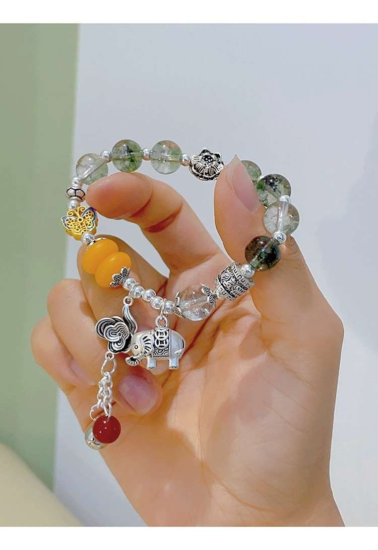 Ethnic Style Transparent Color Crystal Treasure Bracelet Women's Retro Jewelry Hidden Silver Pendant Bracelet Network Red Beaded Bracelet Application Scenario