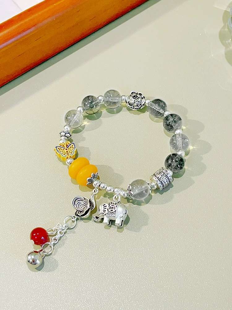 Ethnic Style Transparent Color Crystal Treasure Bracelet Women's Retro Jewelry Hidden Silver Pendant Bracelet Network Red Beaded Bracelet Item Picture