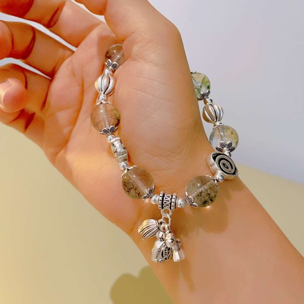 Retro National Wind Natural Hair Crystal Jixiang Bracelet Coconut Shell Beaded New Chinese String Tibetan Boudoir Hand Jewelry details Picture