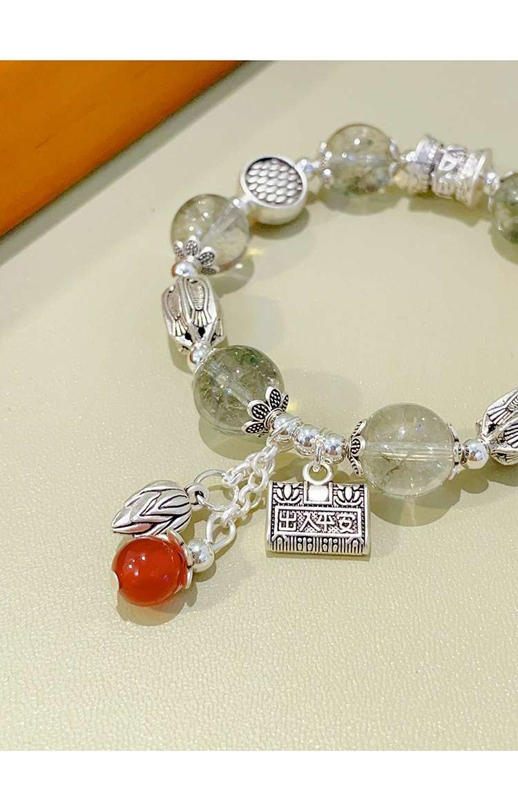 Tibetan Silver Green Ghost Bracelet Second Generation Wax Butterfly Baby Elephant Pendant Tassel Female Girlfriends Bracelet New Chinese Hand Accessories details Picture