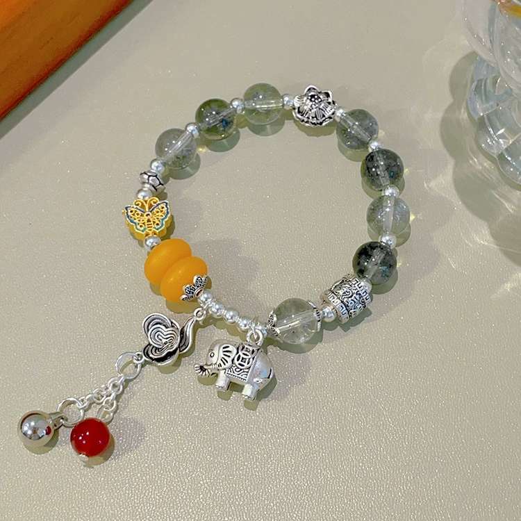 Ethnic Style Transparent Color Crystal Treasure Bracelet Women's Retro Jewelry Hidden Silver Pendant Bracelet Network Red Beaded Bracelet undefined