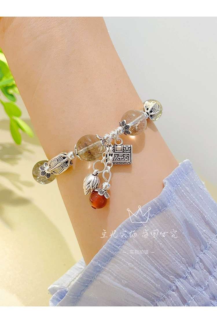 Ethnic Style Transparent Color Crystal Treasure Bracelet Women's Retro Jewelry Hidden Silver Pendant Bracelet Network Red Beaded Bracelet details Picture