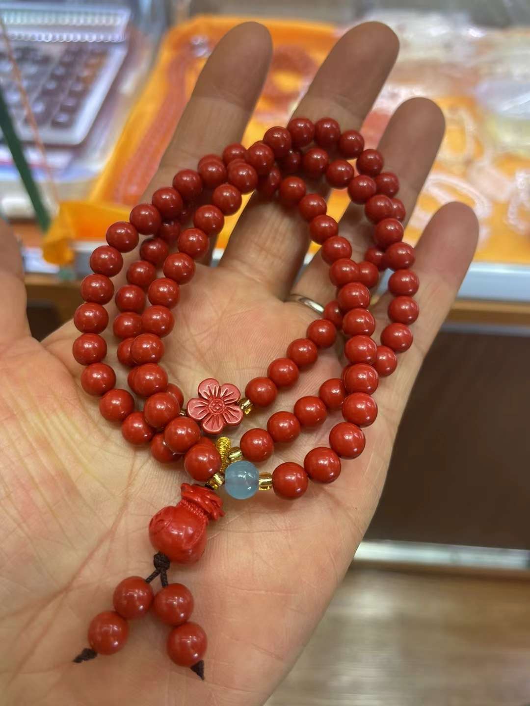 Cinnabar prayer beads detail image 7