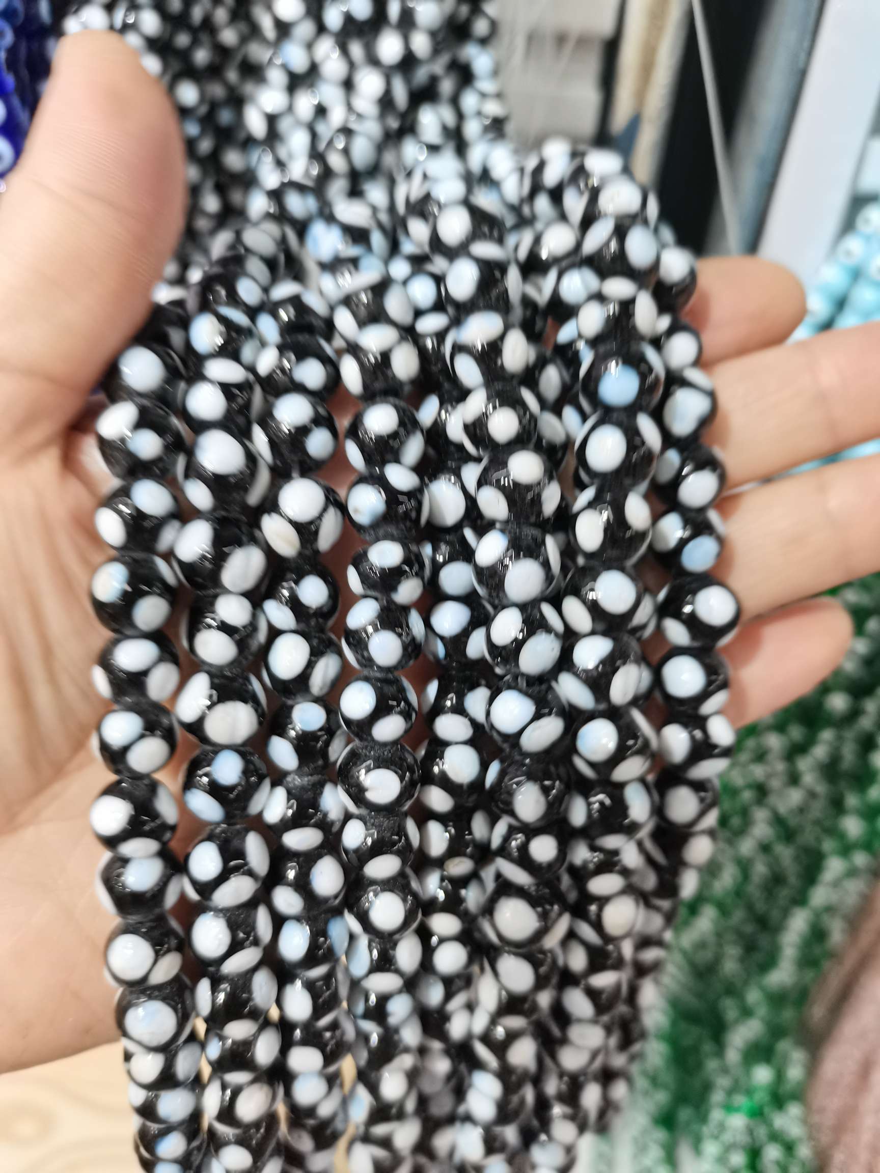 圆形琉璃珠黑白点球珠散珠diy饰品配件手工珠子手链项链串珠琉璃珠