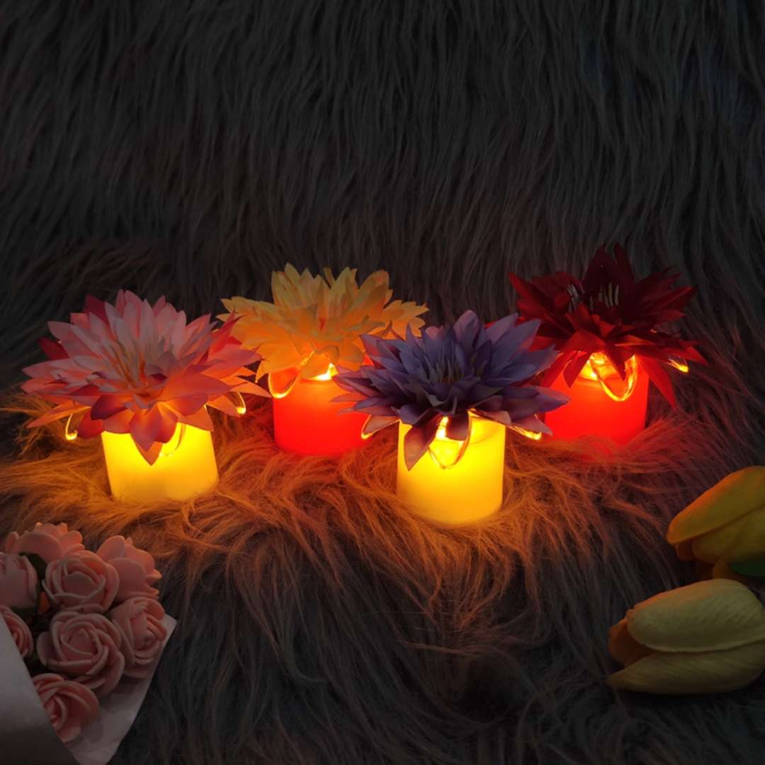 LED电子蜡烛仿真花朵蜡烛节日婚庆婚礼酒店酒吧气氛装饰道具批发产品图