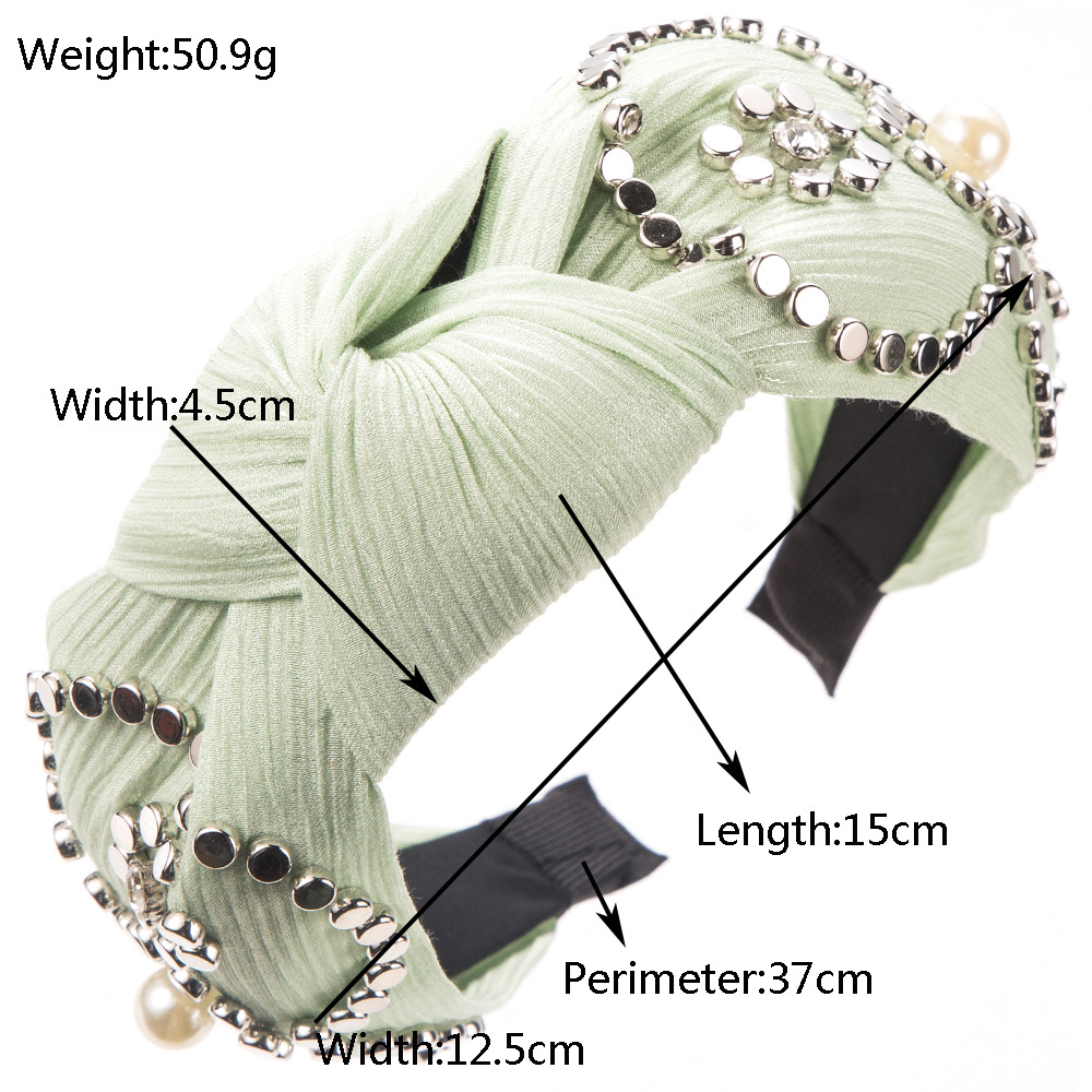 Pinkish Pink Hair Band Europe And The United States Wide Edge Fabric Knot Hair Band Simple Personality Nail Bead Head Band Women Light Luxury Senior Sense Hair Accessories Specification drawing