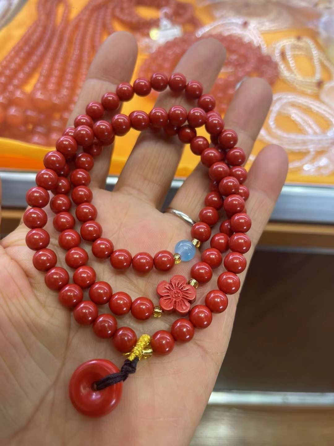 Cinnabar prayer beads detail image 6