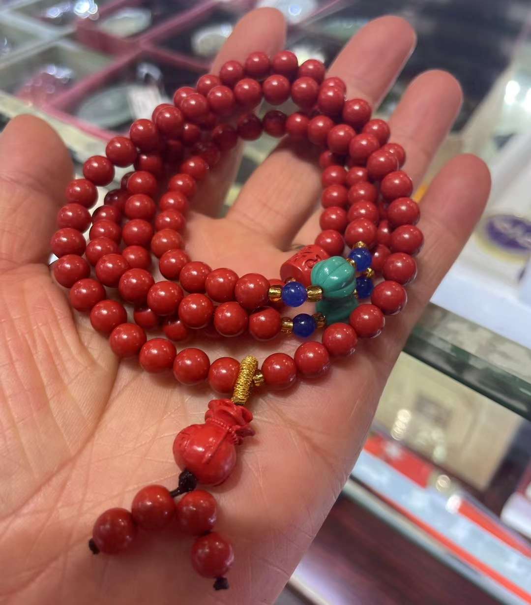 Cinnabar prayer beads detail image 3