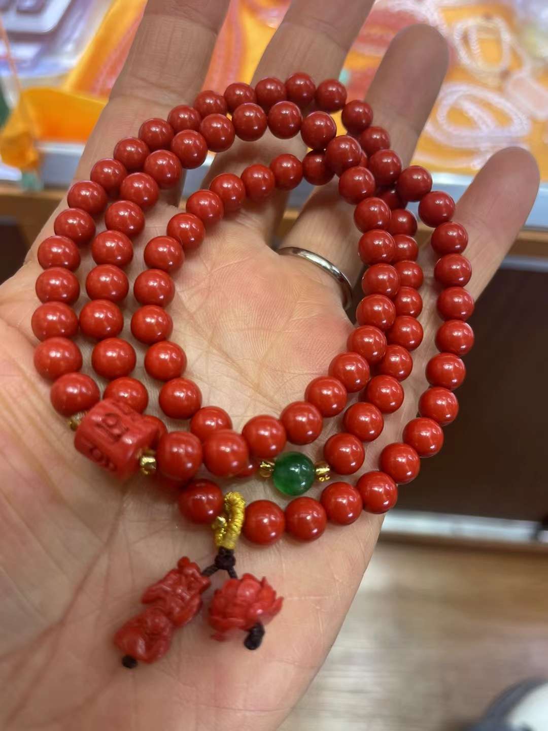 Cinnabar prayer beads detail image 4