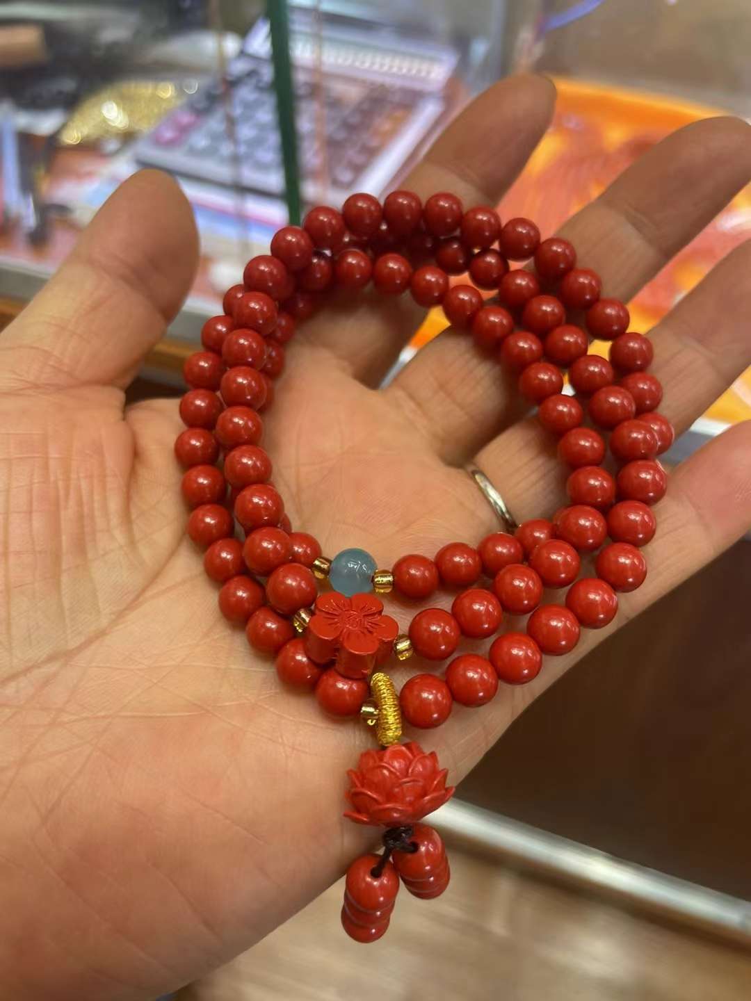 Cinnabar prayer beads detail image 5