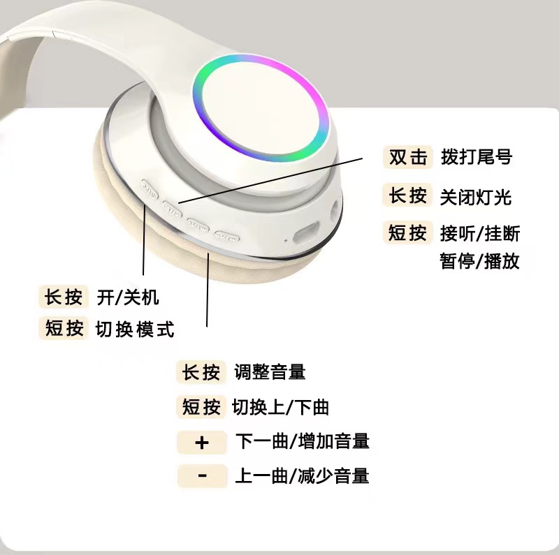 跨境新款P101头戴式蓝牙耳机发光渐变炫酷灯光重低音立体声可插卡详情8