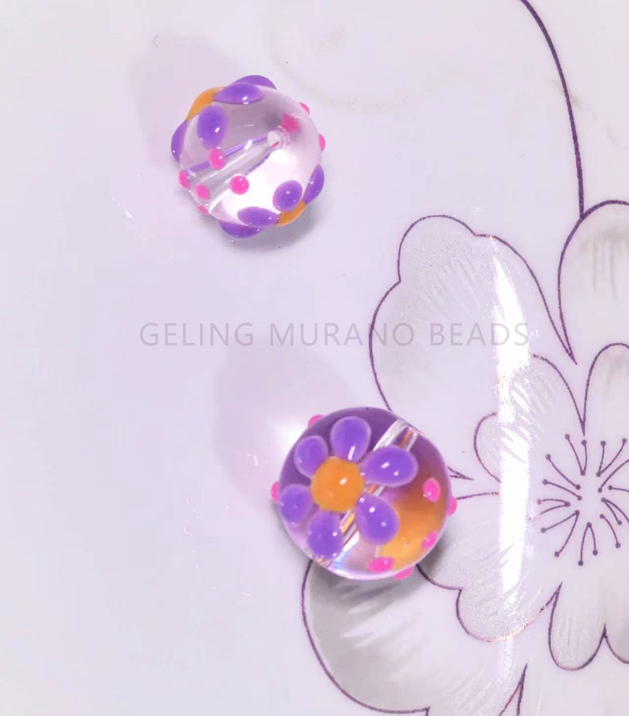 手绘趣味滴油琉璃散珠花朵 手工DIY串珠手链耳环项链饰品配件详情4
