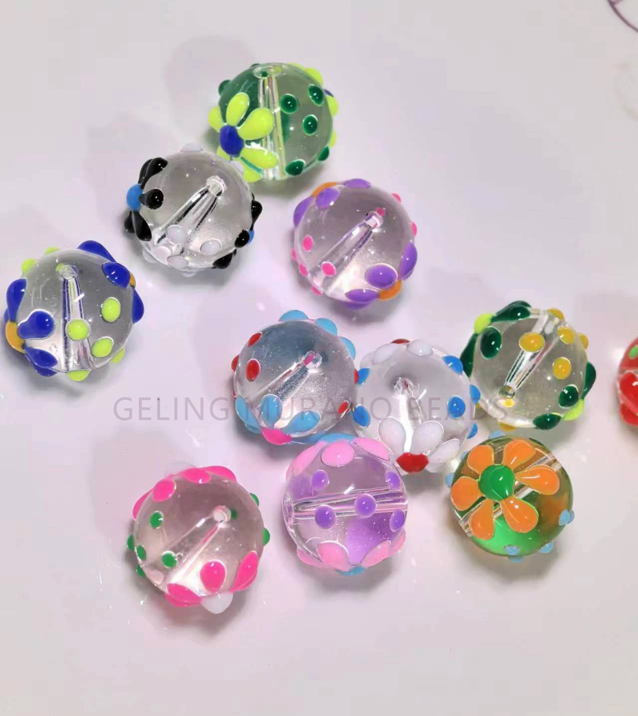 手绘趣味滴油琉璃散珠花朵 手工DIY串珠手链耳环项链饰品配件详情2