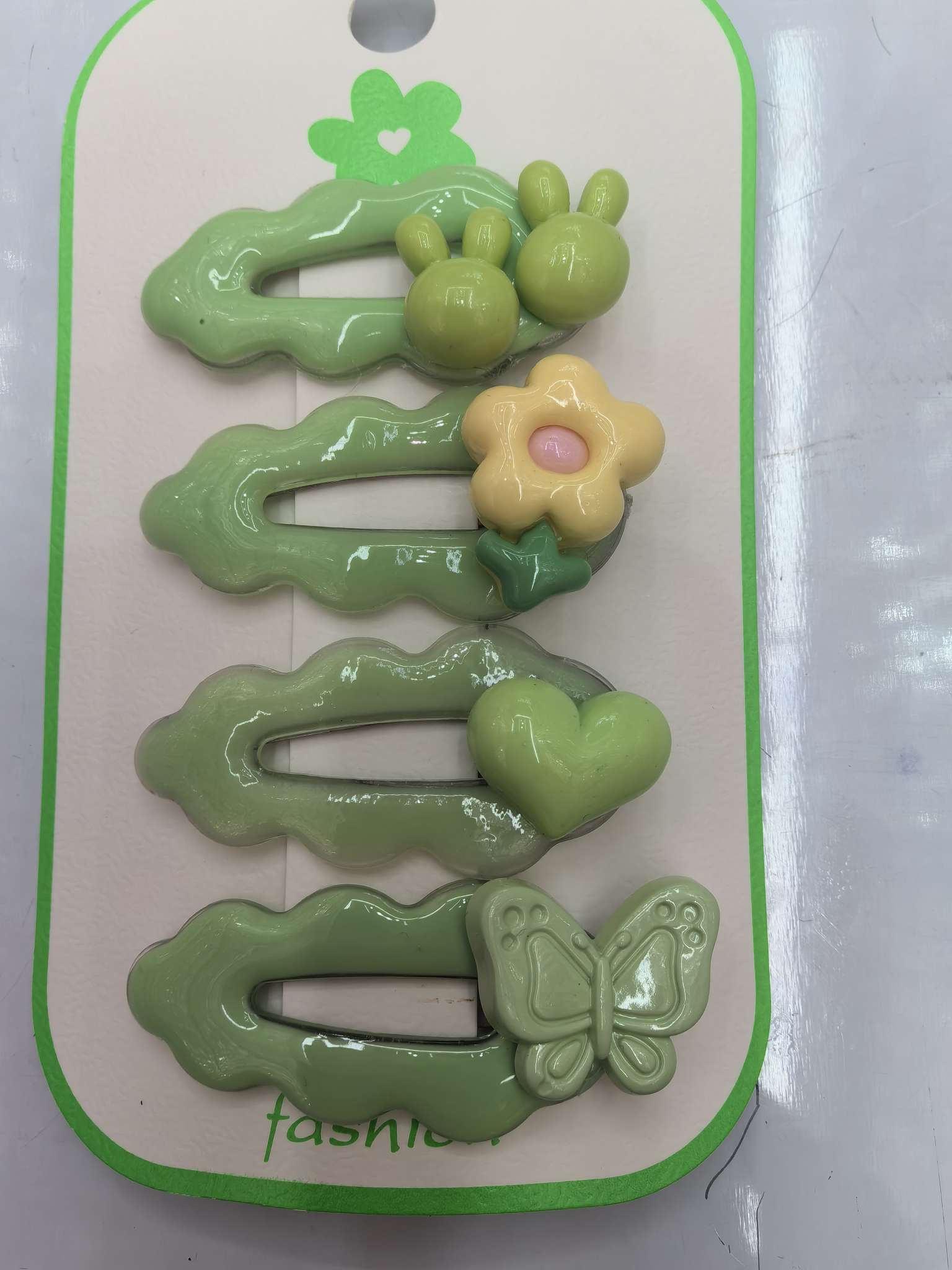 最行流行款绿色树脂4款一卡夹子茗兰饰品