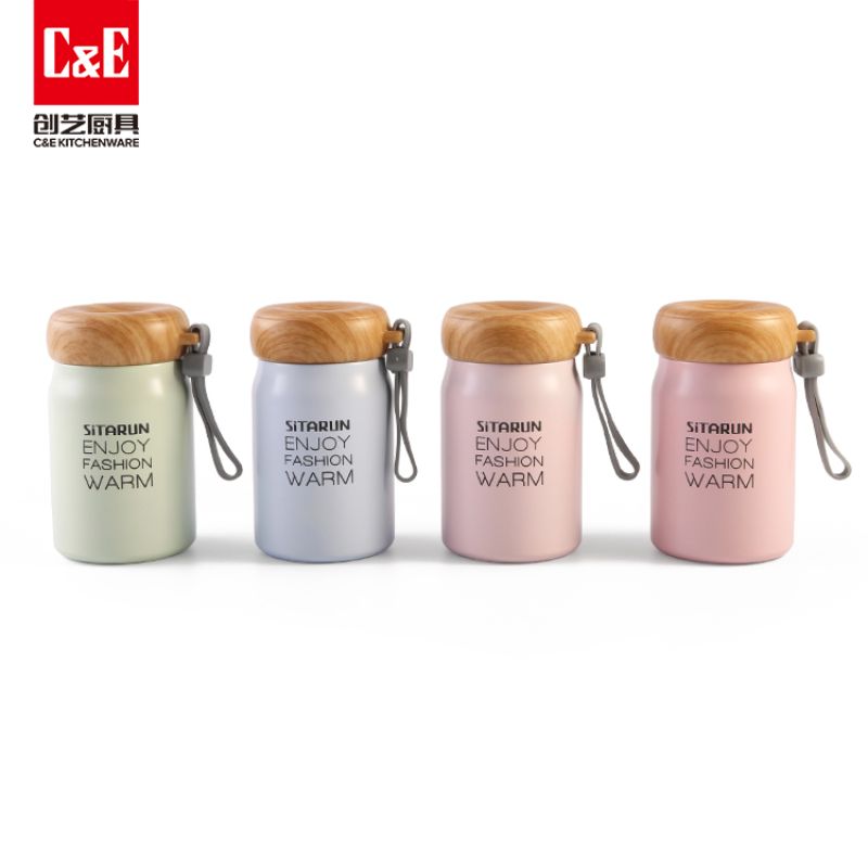 义乌好货 C&E创艺厨具新品四色可爱蘑菇杯304不锈钢内胆吊带杯图