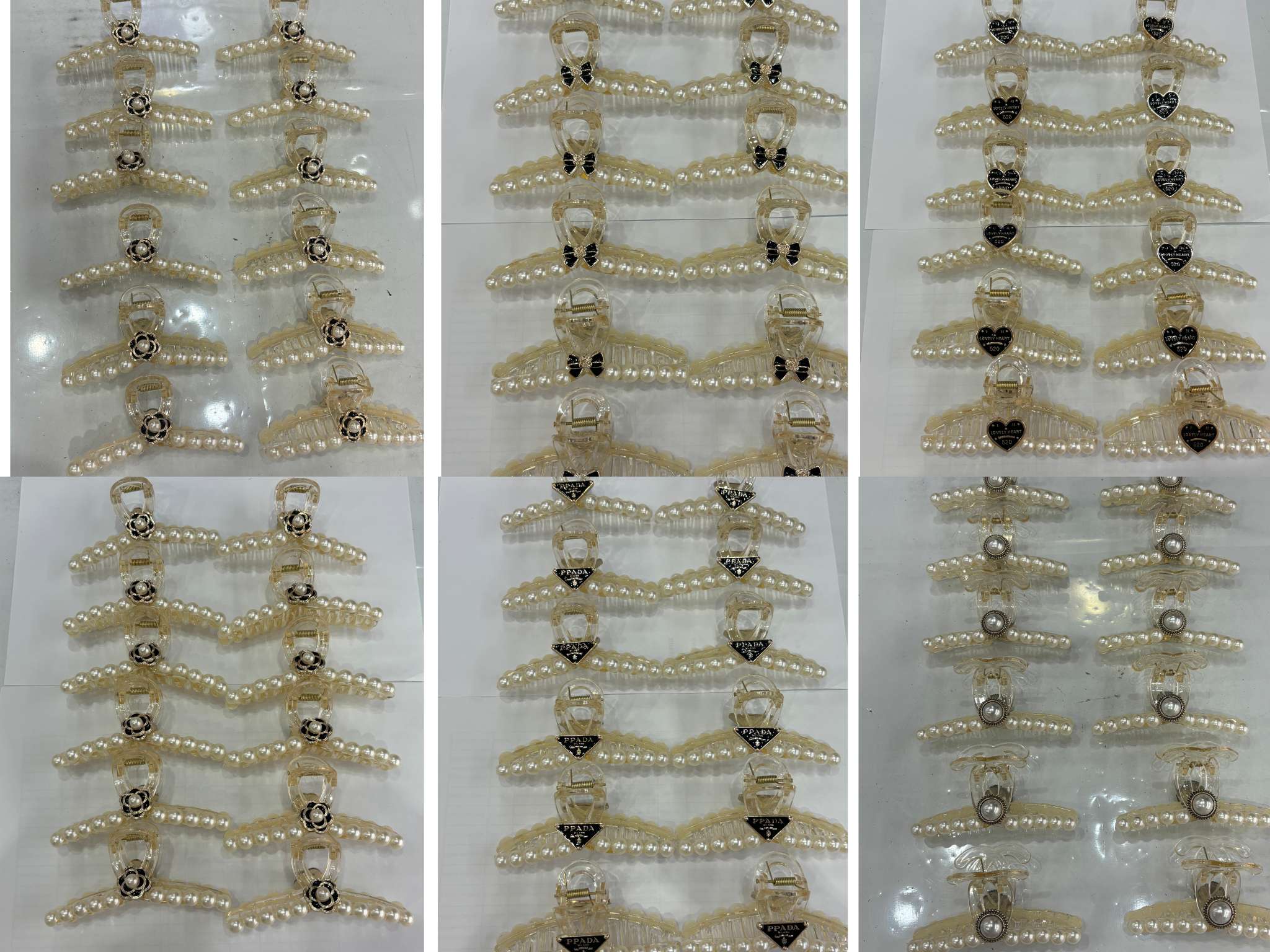 13 cm online bestseller, high-end Chanel series, the same style as Internet celebrities, transparent champagne pearl crossed back of the head, Korean shark hairpin, stylish plastic headwear detail image 4